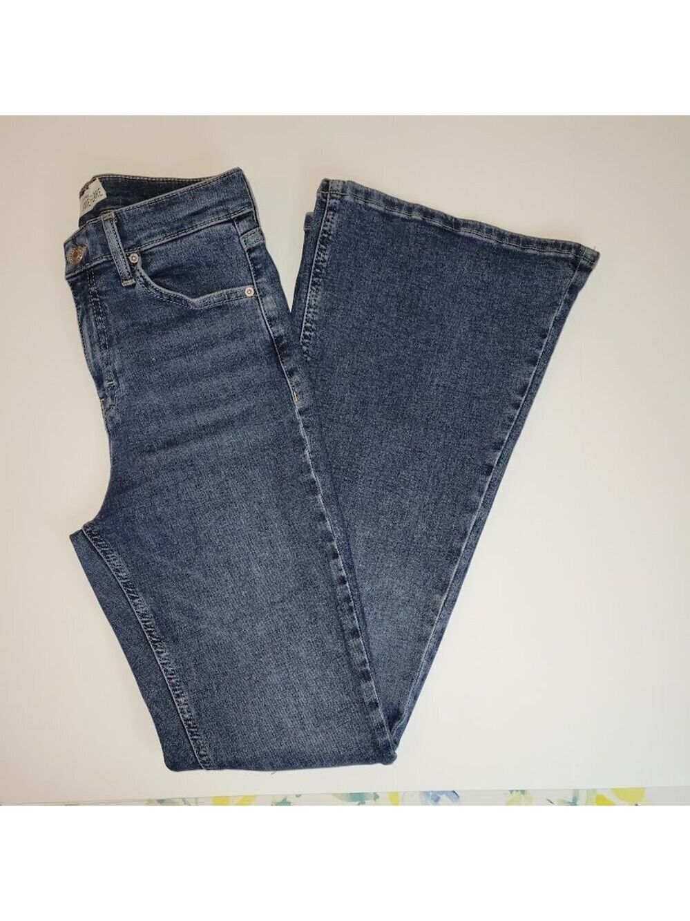 Topshop Moto Jamie Flare Blue Denim Stretch Jeans Women's Size W28 Actual W26 - Picture 9 of 14